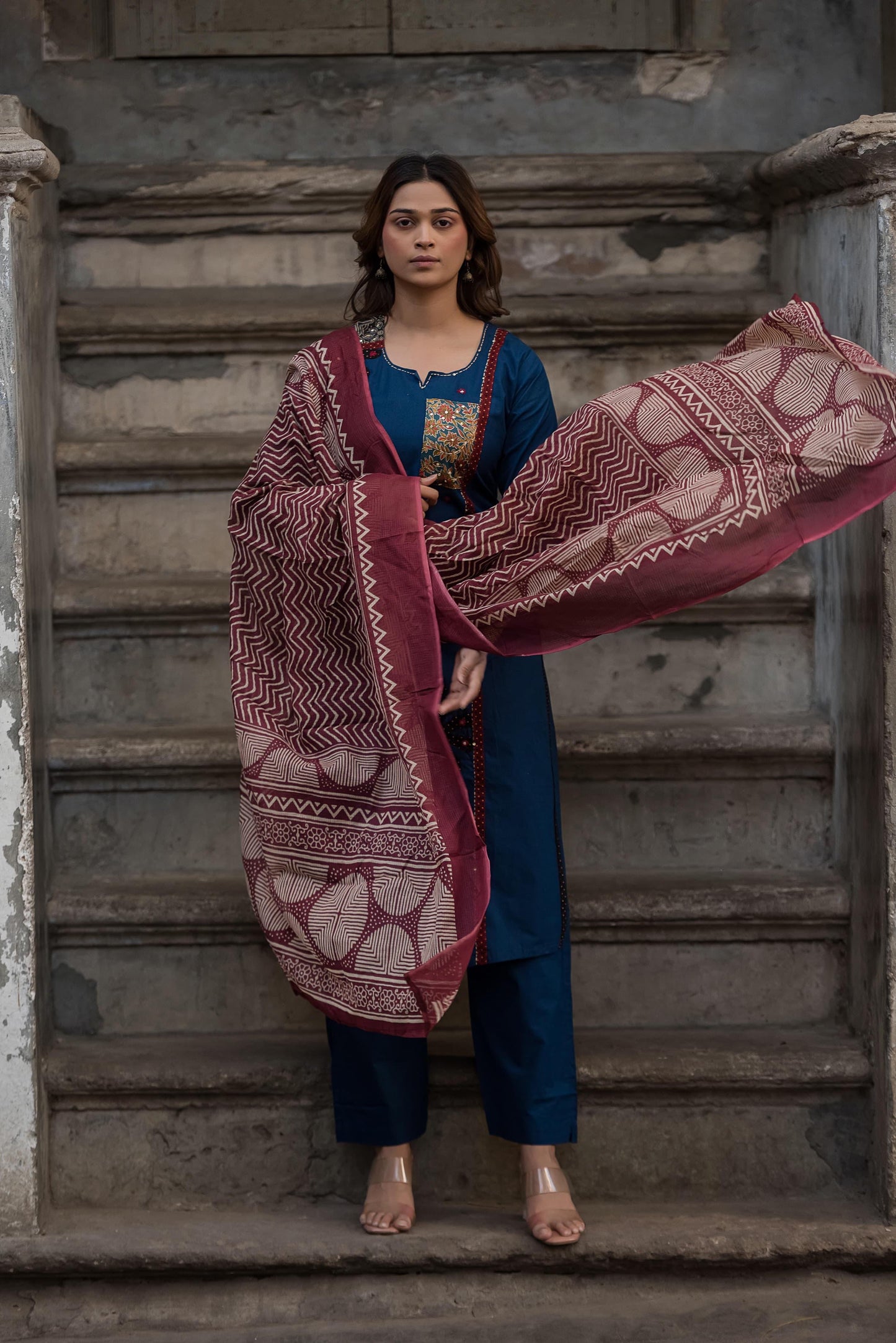 Premium Cotton Appliqué Work With Kota Doriya Dupatta Set CS0155