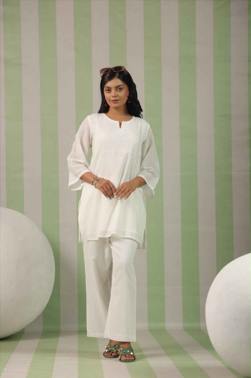 Premium Mul cotton cord set with embroidery with inner COS146