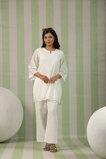 Premium Mul cotton cord set with embroidery with inner COS146