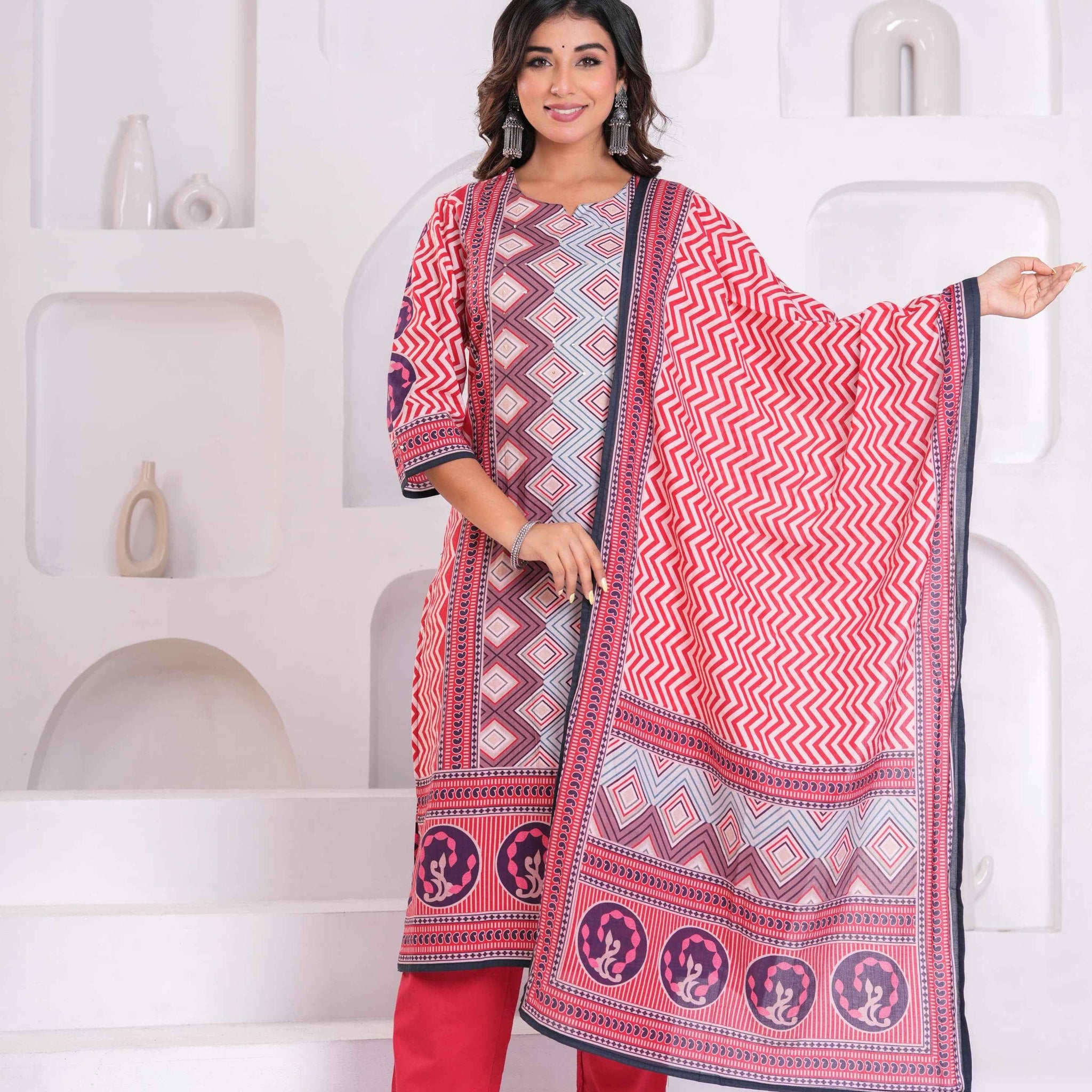 Ajrakh Print Pure Cotton Dupatta Set