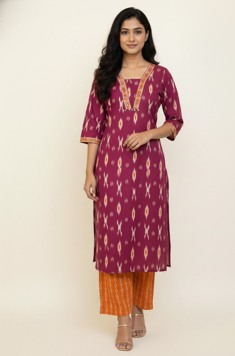 Ikkat Print Pure Cotton Straight Fit Dupatta Set CS0180