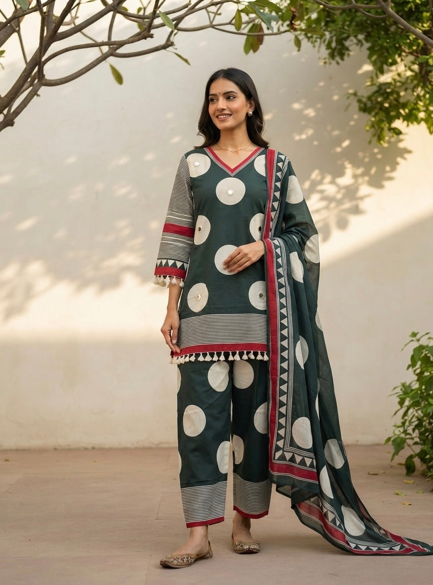 Pure Cotton Dupatta Set With Farsi Bottom