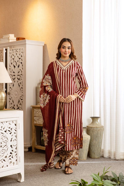 Cotton Stripes Print Dupatta Set CS0382