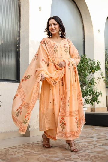 Premium Mul Cotton A-Line Block Print Dupatta Set With Inner MC025