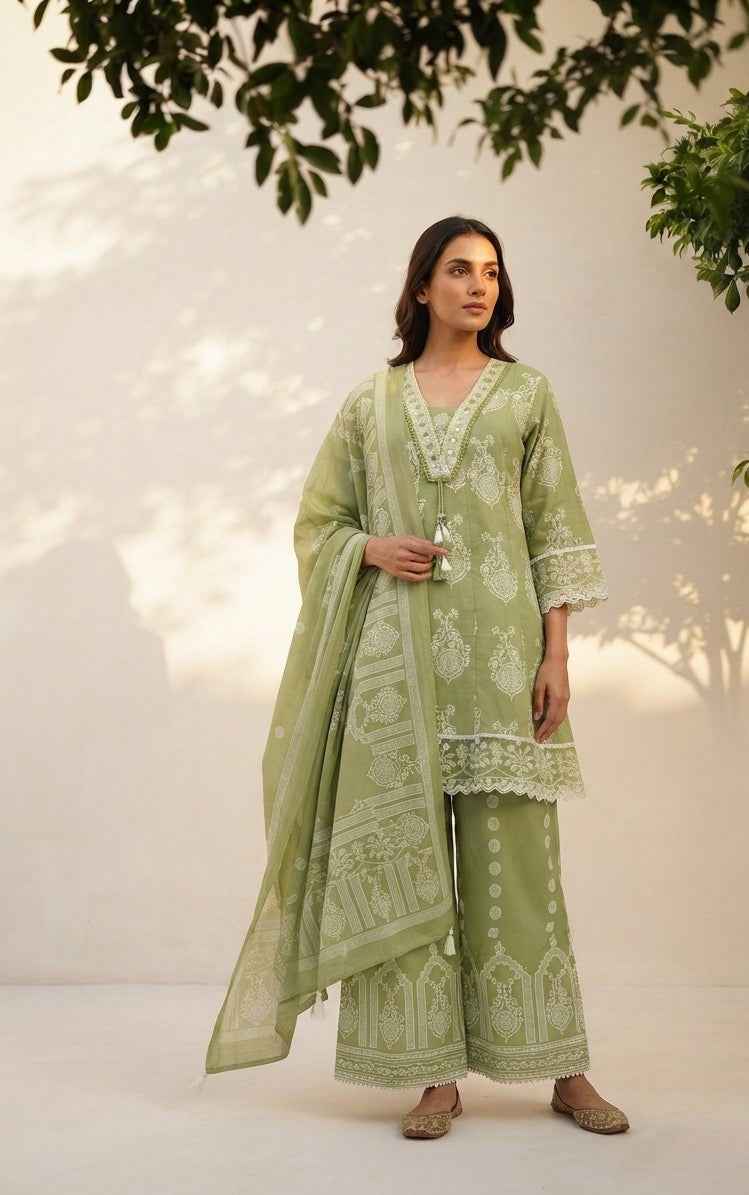 Premium Cotton Short Length Dupatta Set With Divider CS0259