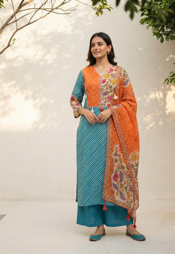 Pure Cotton Lehariya Dupatta Set