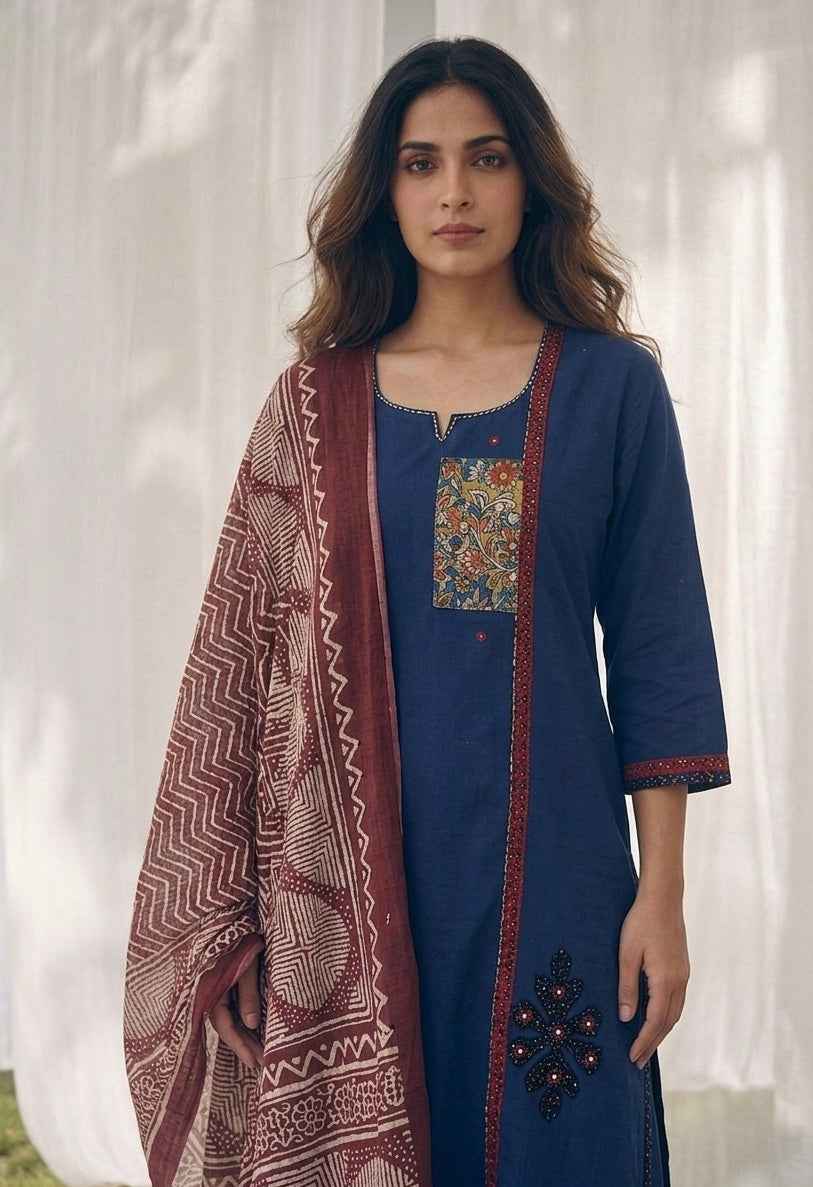 Pure Cotton Three Piece Dupatta Set