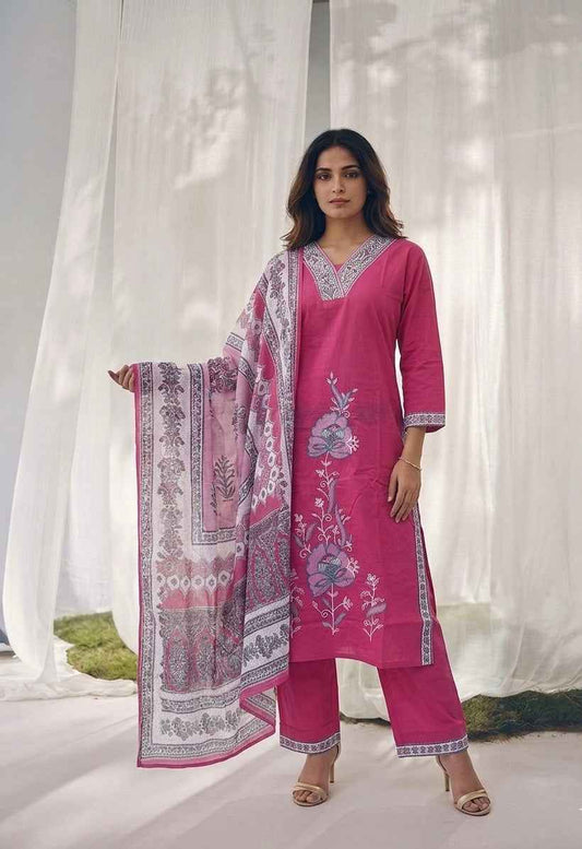 Pure Cotton Three Piece Dupatta Set