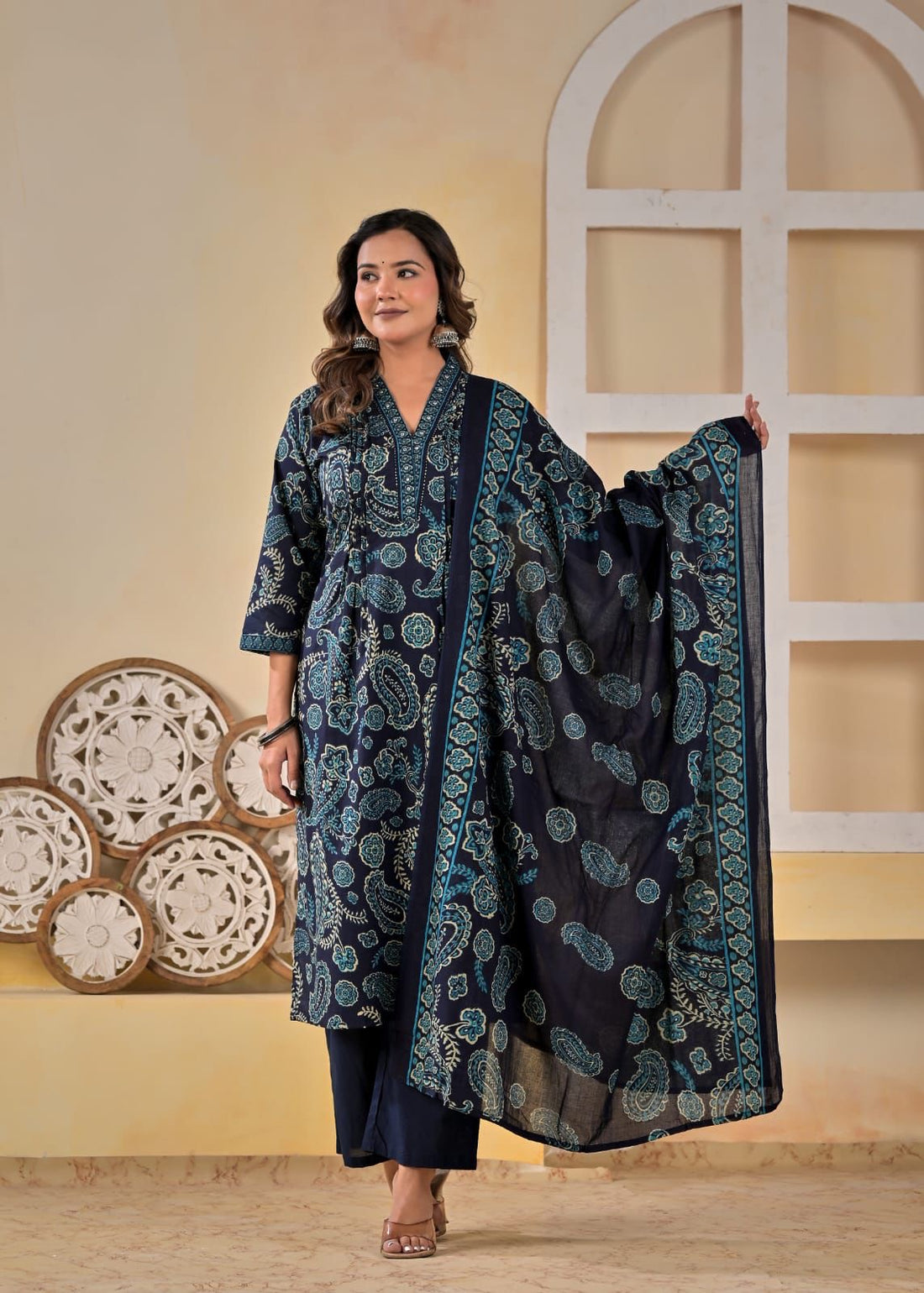 Pure cotton floral print Dupatta set