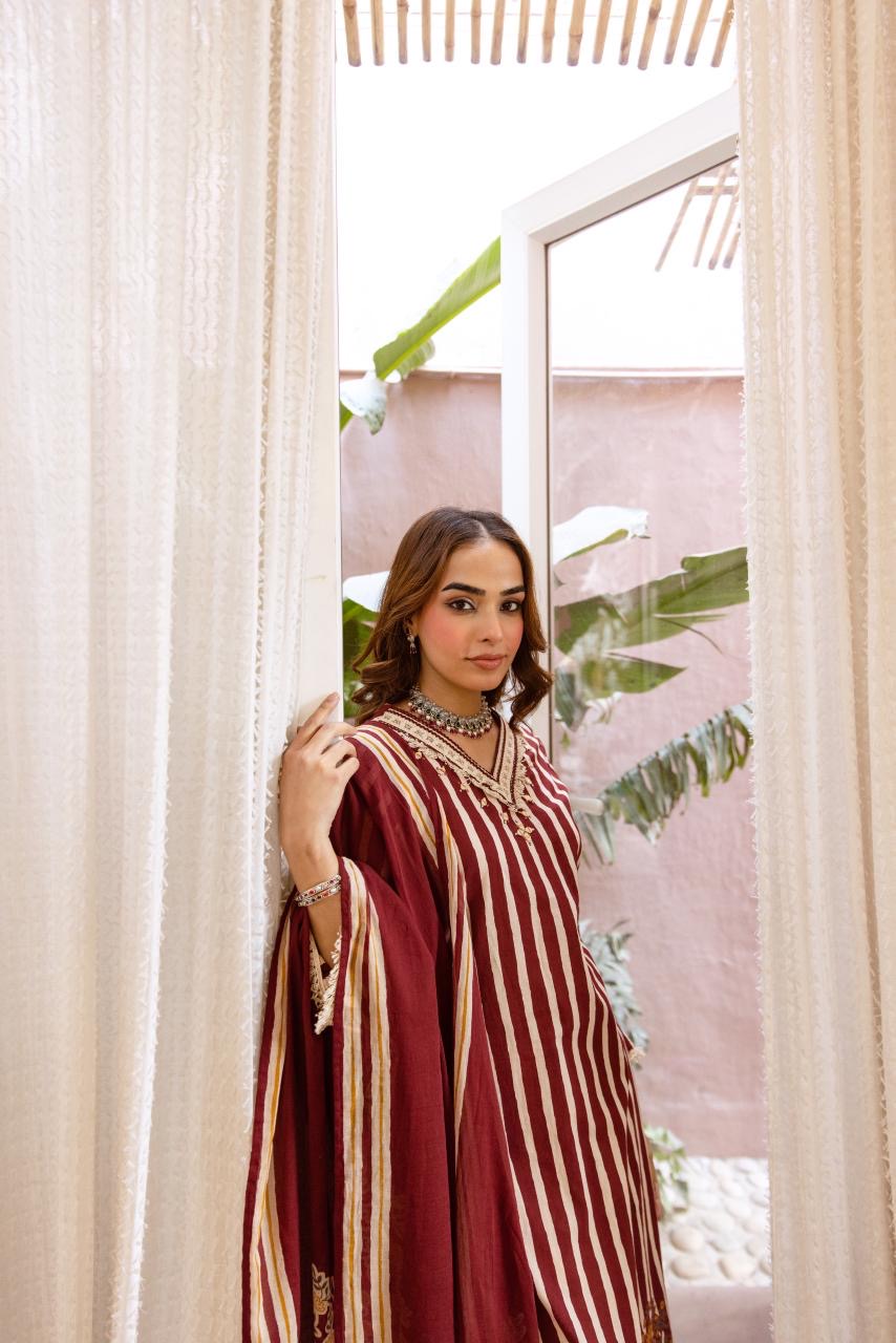 Cotton Stripes Print Dupatta Set CS0382