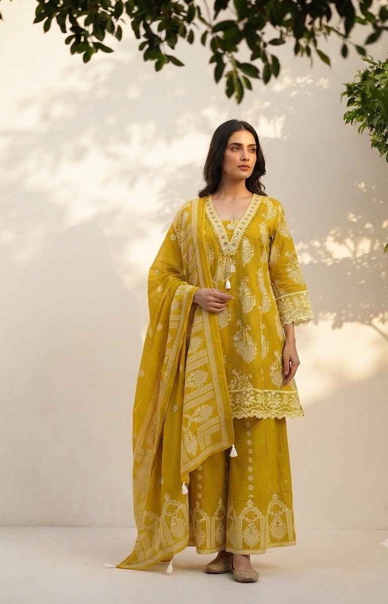 Premium Cotton Short Length Dupatta Set With Divider CS0259