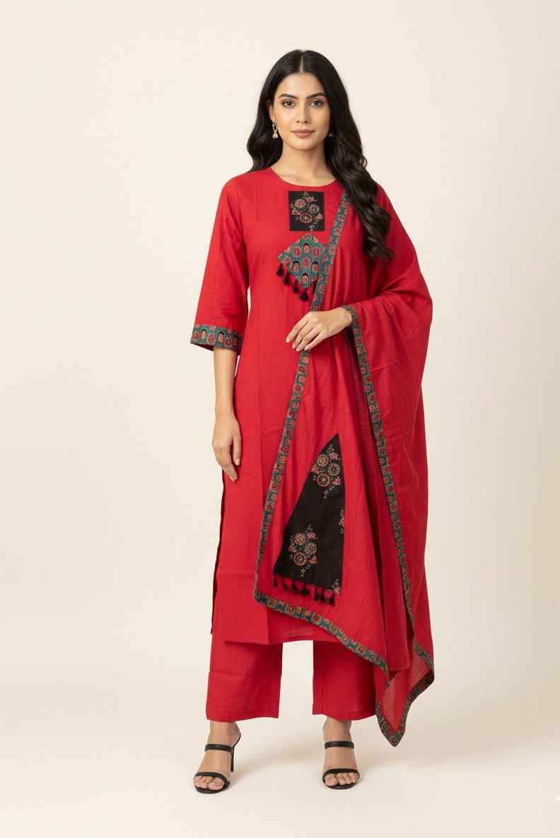 Pure Cotton Three Piece Dupatta Set - LC0312