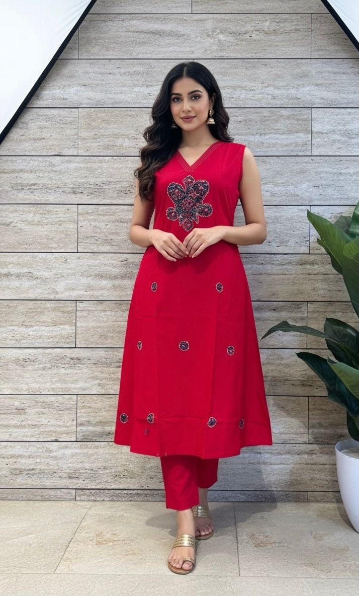 Pure cotton Two Piece Pent Set With Applique Work PS022