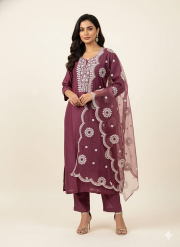 Festival Wear Pure Chanderi Silk Three Piece  Dupatta Set LC0158