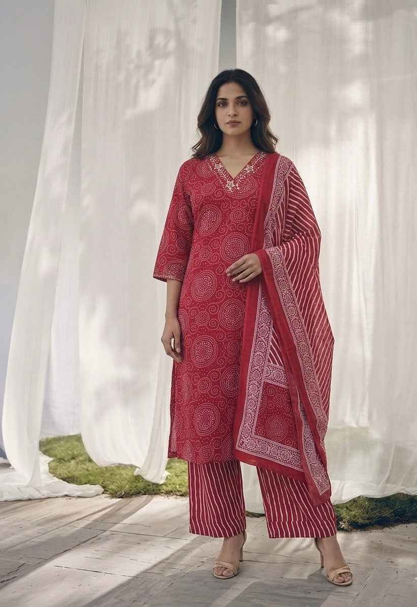 Pure Cotton Three Piece Dupatta Set