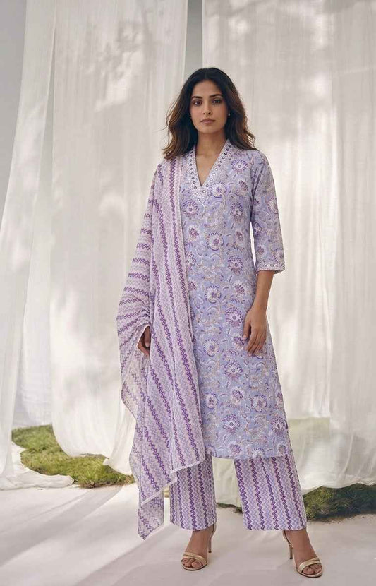 Pure Cotton Three Piece Dupatta Set