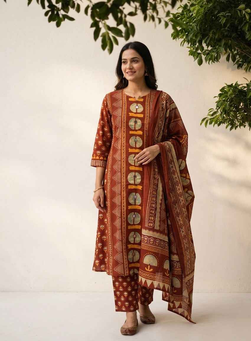 Pure Cotton A LIne Dupatta Set