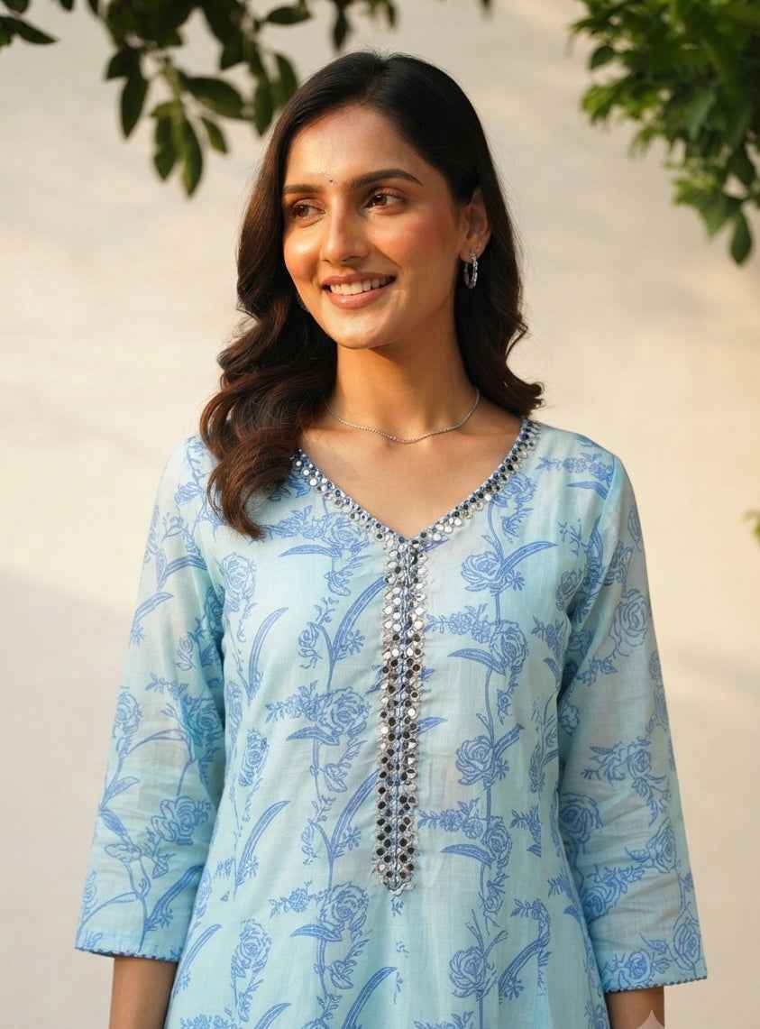 Pure Mul Cotton Printed A Line Dupatta Set