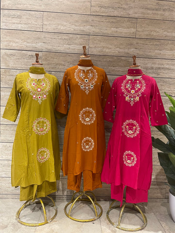 pure mul  cotton with embroider dupatta set MC015