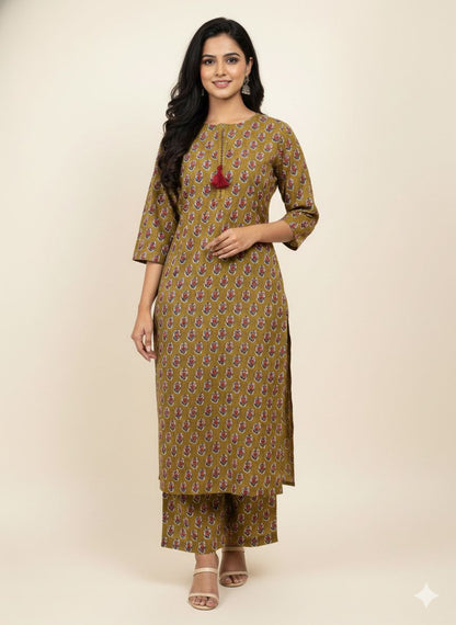 Premium Cotton With Chanderi Dupatta Set In Cotton CS0163