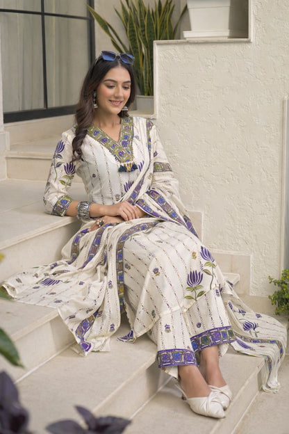 Premium Cotton A-Line Floral Print With Embroidery Dupatta Set CS0167