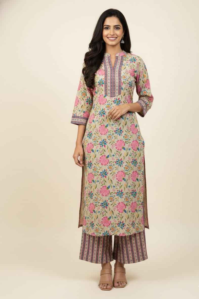 Premium Cotton Floral Print Dupatta Kota Doriya Set With Embroidery CS0185