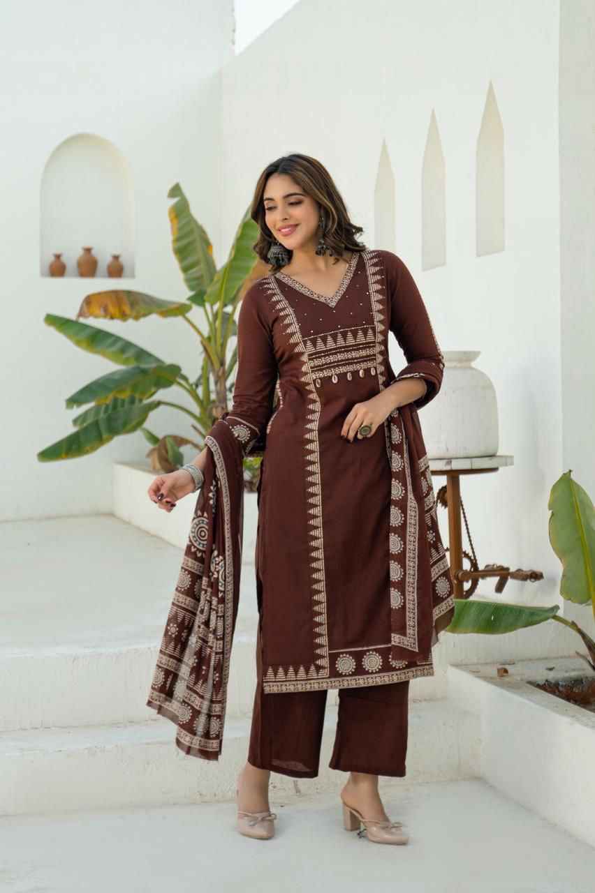 Premium cotton dupatta set with embroidery