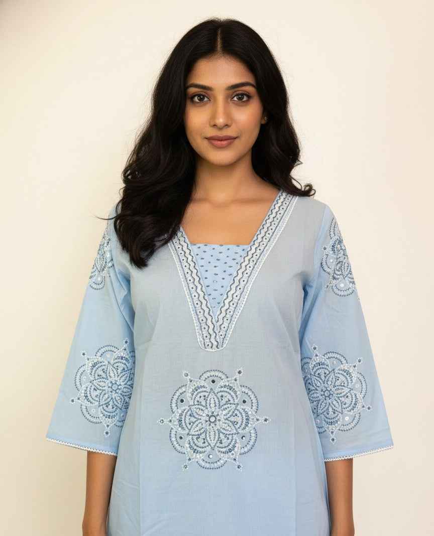 Pure Cotton A Line Three Piece Dupatta Set