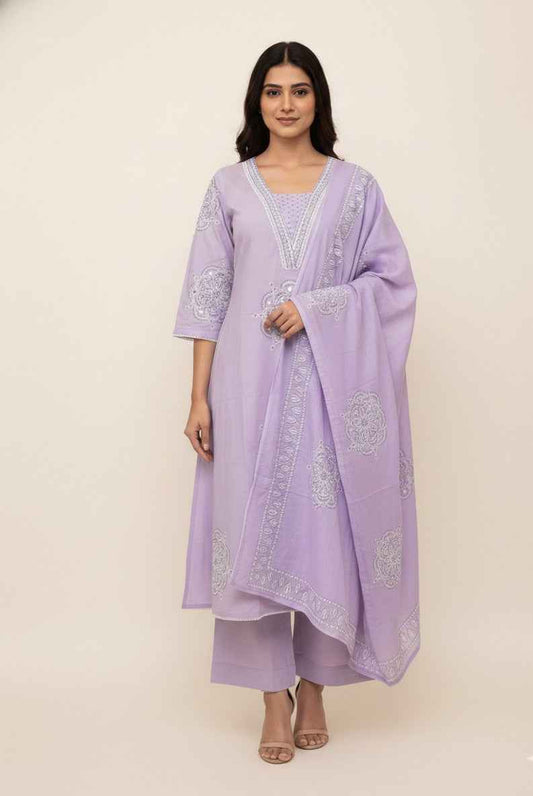 Pure Cotton A Line Three Piece Dupatta Set