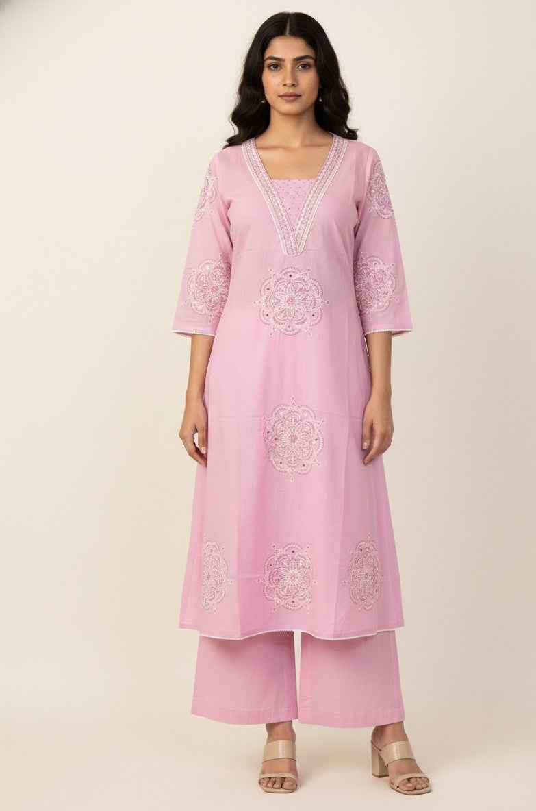 Pure Cotton A Line Three Piece Dupatta Set