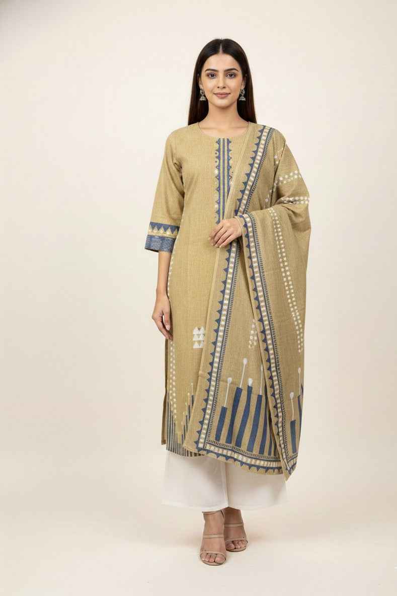 Pure Linen Three Piece Dupatta Set