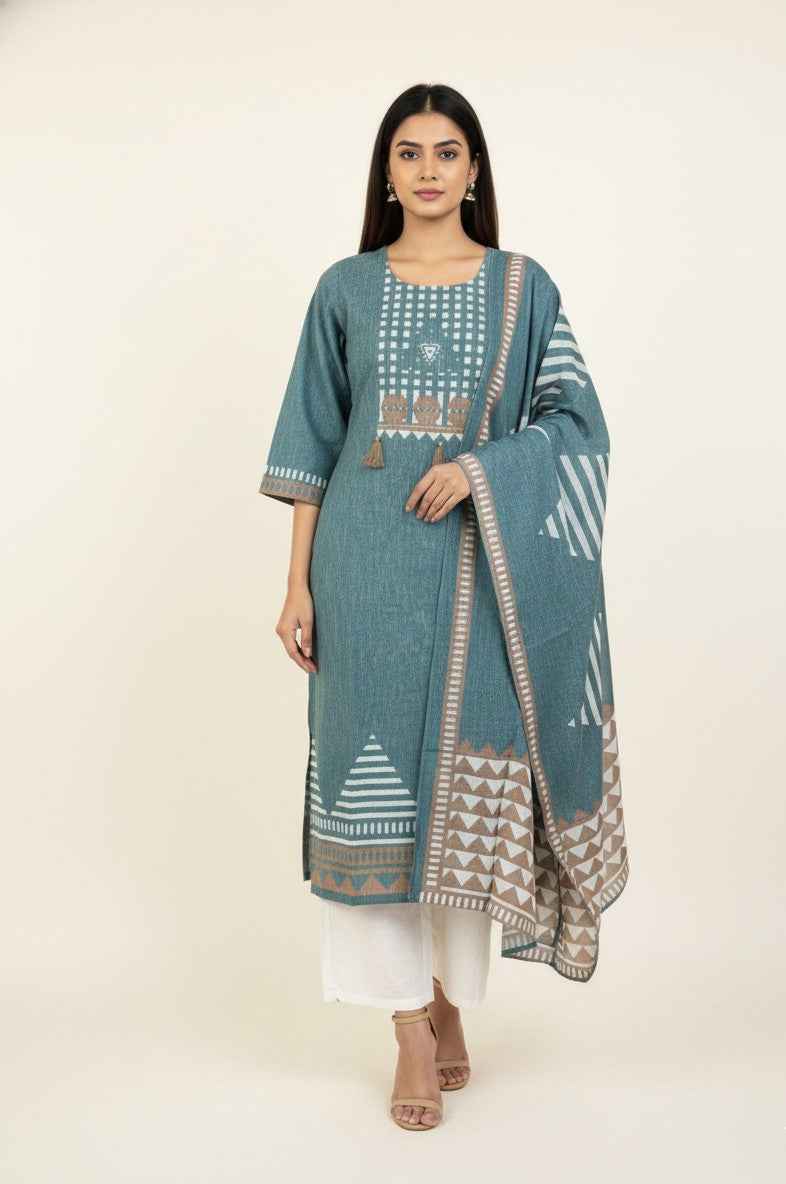 Pure Linen Three Piece Dupatta Set