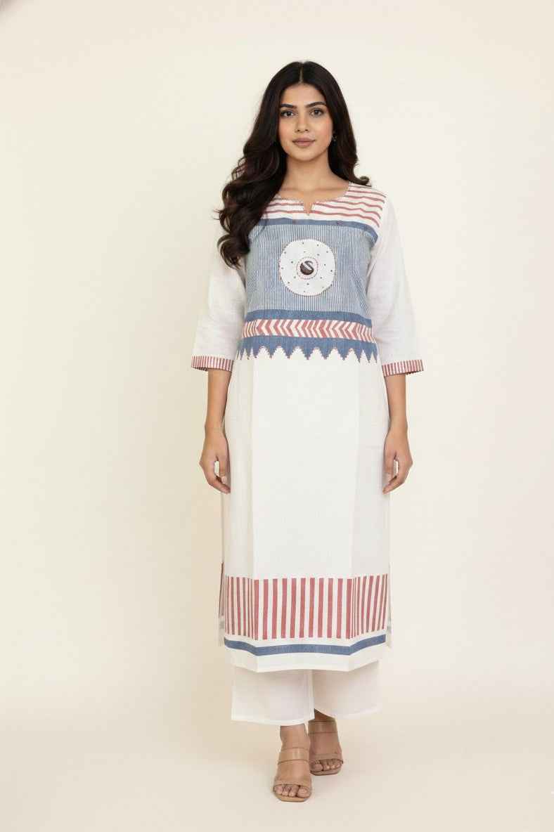 Pure Cotton Three Piece Dupatta Set With Linen