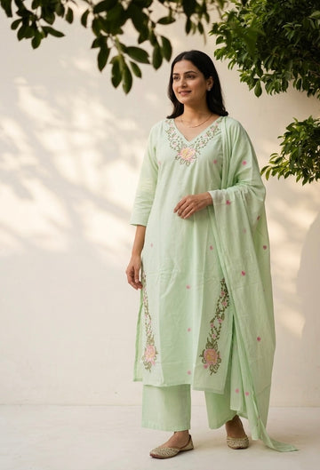 Pure Cotton Dupatta Set In Plus Size