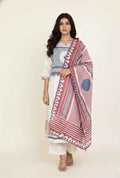 Pure Cotton Three Piece Dupatta Set With Linen