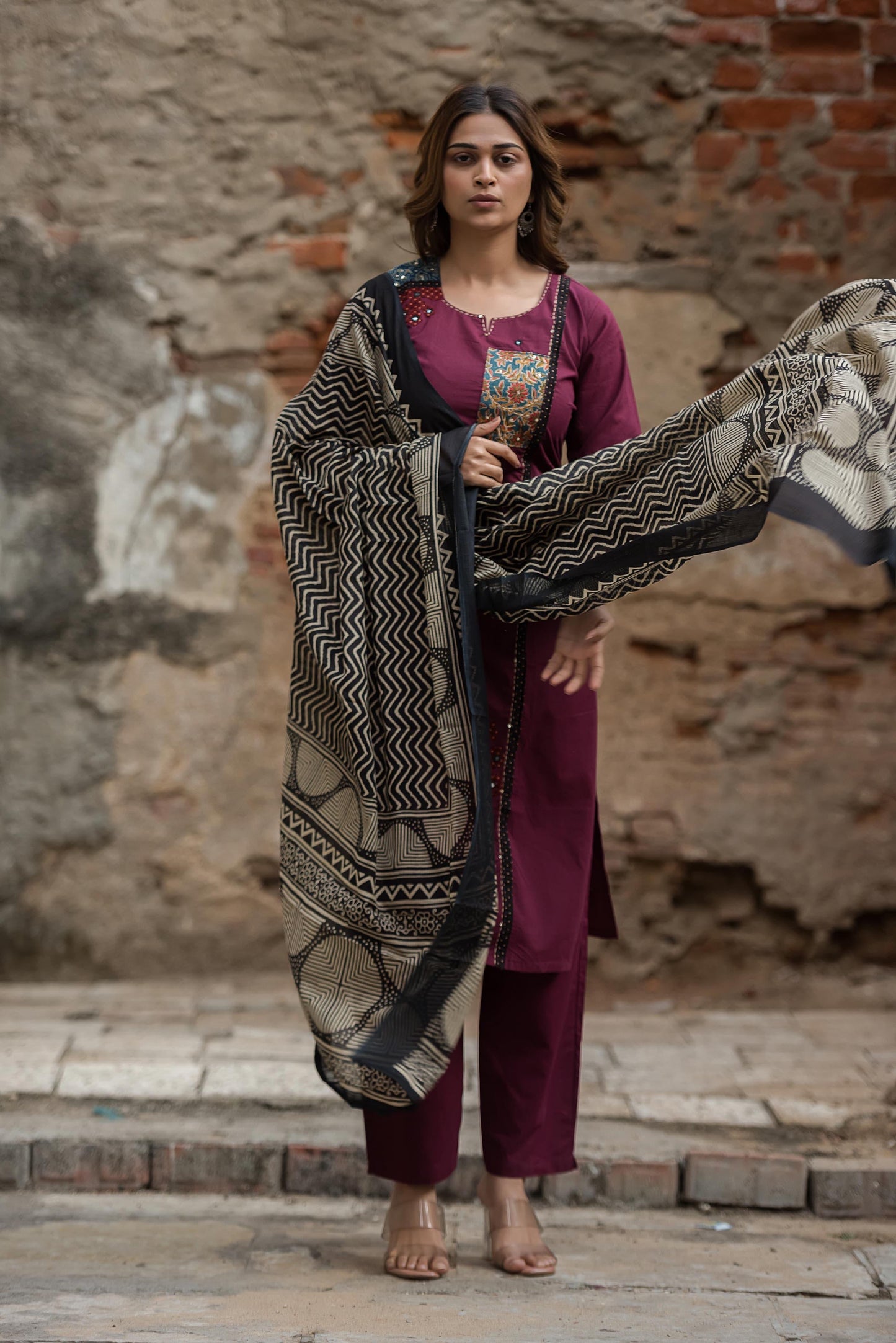 Premium Cotton Appliqué Work With Kota Doriya Dupatta Set CS0155