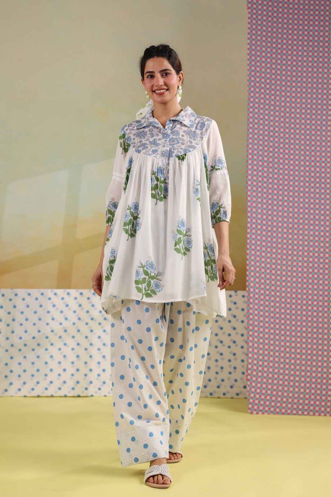 Pure Cotton Two Piece Co Ord Set With Farsi Pant COS144