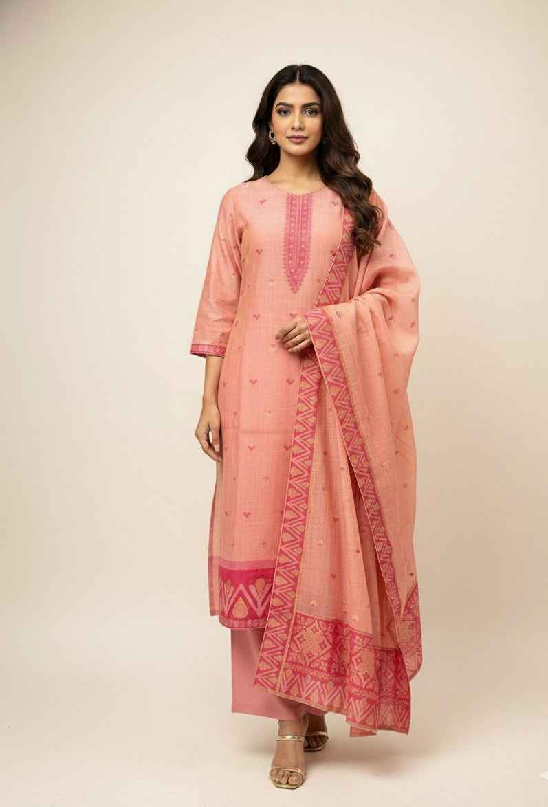 Pure chanderi slik Three Piece Dupatta Set  CS0196