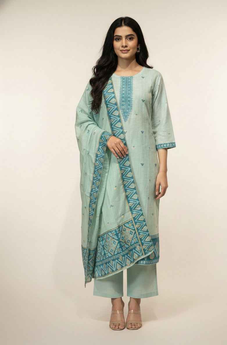 Pure chanderi slik Three Piece Dupatta Set  CS0196