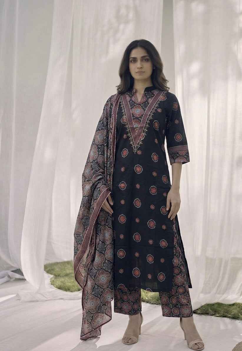 Pure Cotton Three Piece Dupatta Set