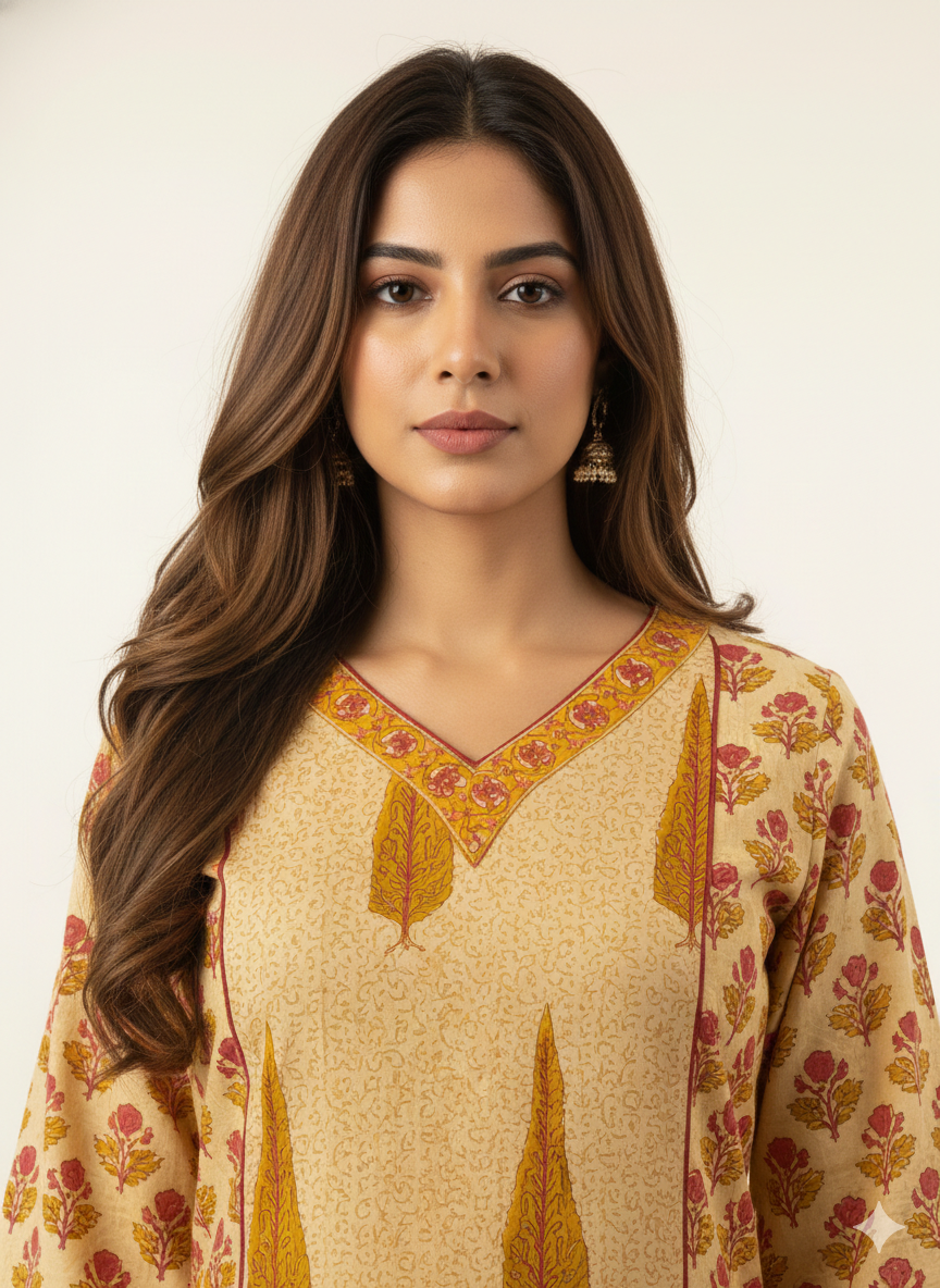 Pure Cotton floral print Three Piece Dupatta Set  CS0195