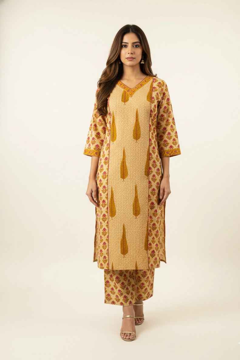 Pure Cotton floral print Three Piece Dupatta Set  CS0195