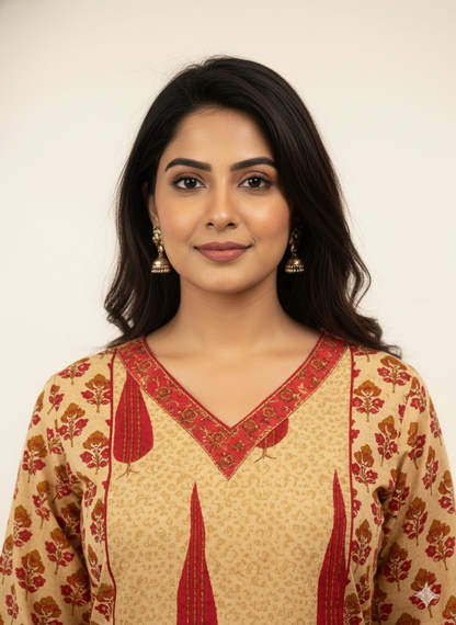 Pure Cotton floral print Three Piece Dupatta Set  CS0195