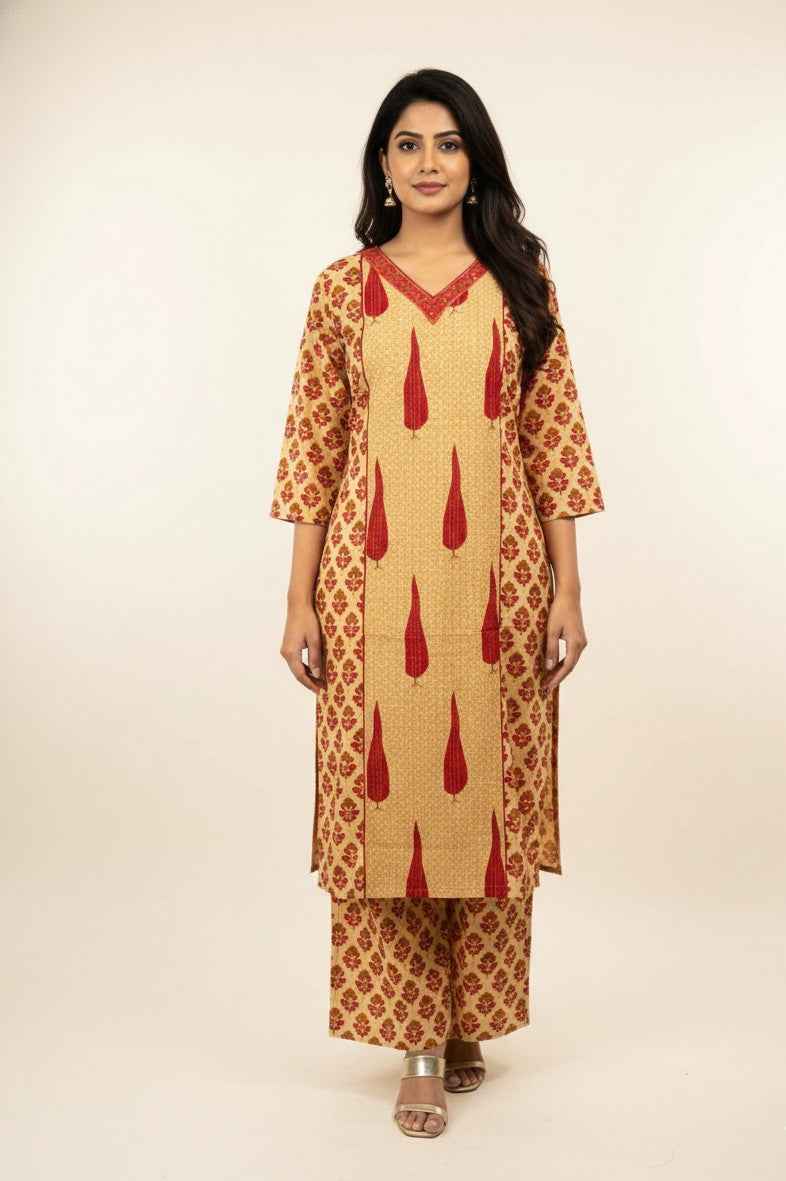 Pure Cotton floral print Three Piece Dupatta Set  CS0195