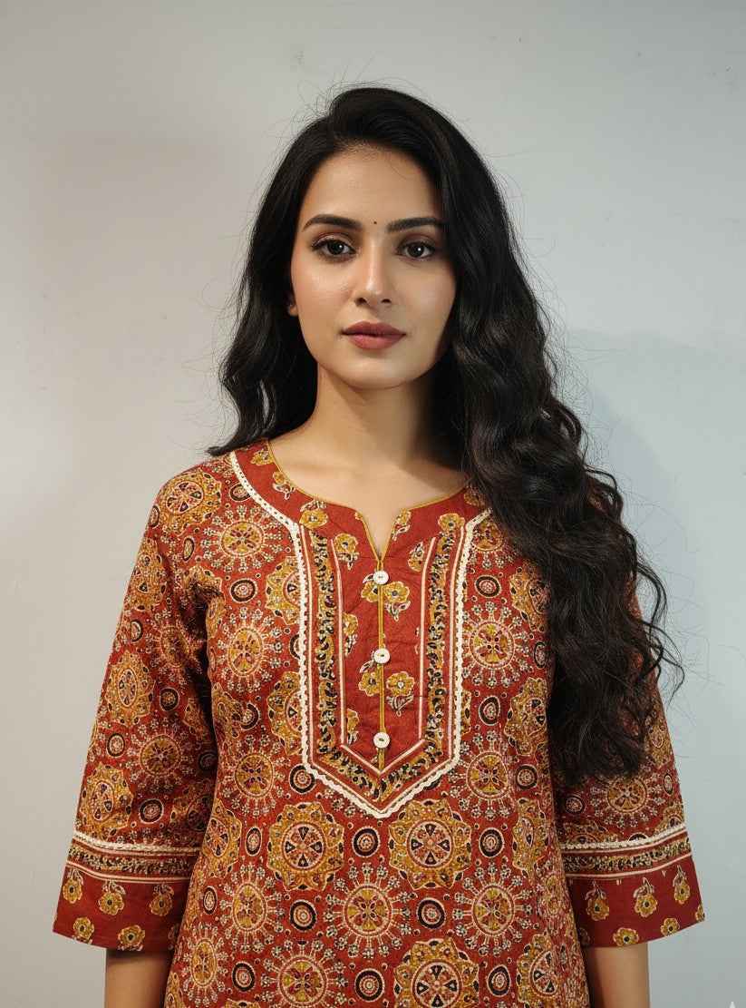 Pure Cotton Ajrakh  Print Three Piece Dupatta Set  CS0198