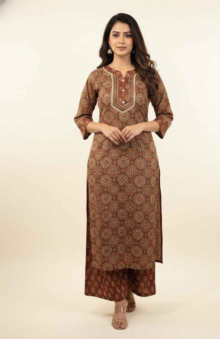 Pure Cotton Ajrakh  Print Three Piece Dupatta Set  CS0198