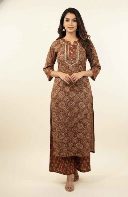 Pure Cotton Ajrakh  Print Three Piece Dupatta Set  CS0198