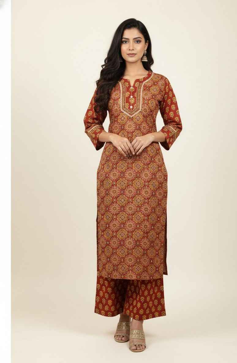 Pure Cotton Ajrakh  Print Three Piece Dupatta Set  CS0198