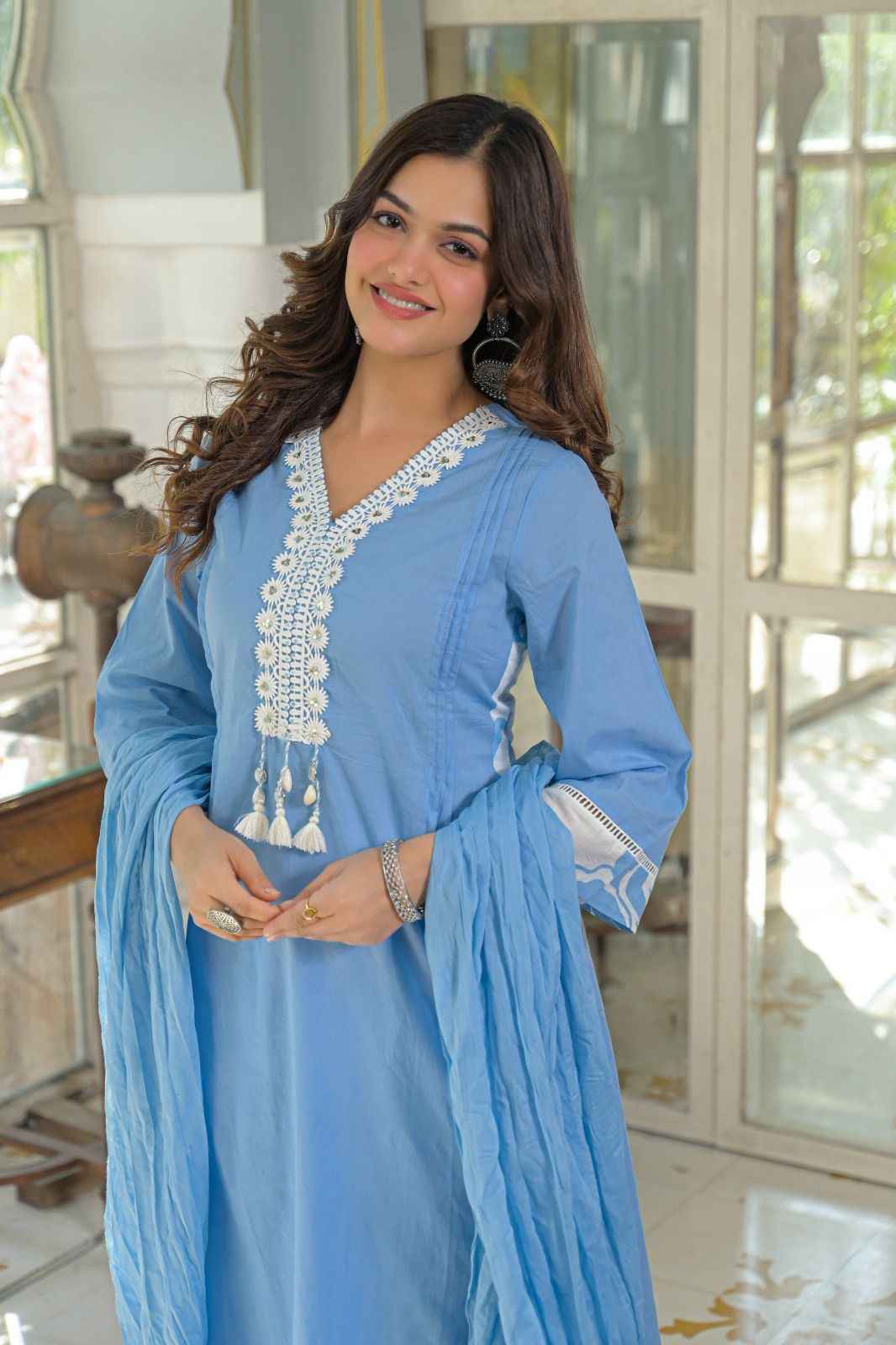 Premium Cotton A-Line Dupatta Set With Embroidery CS0183