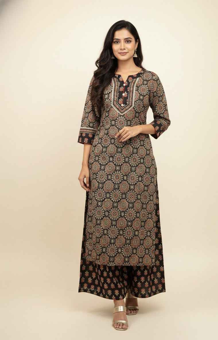 Pure Cotton Ajrakh  Print Three Piece Dupatta Set  CS0198